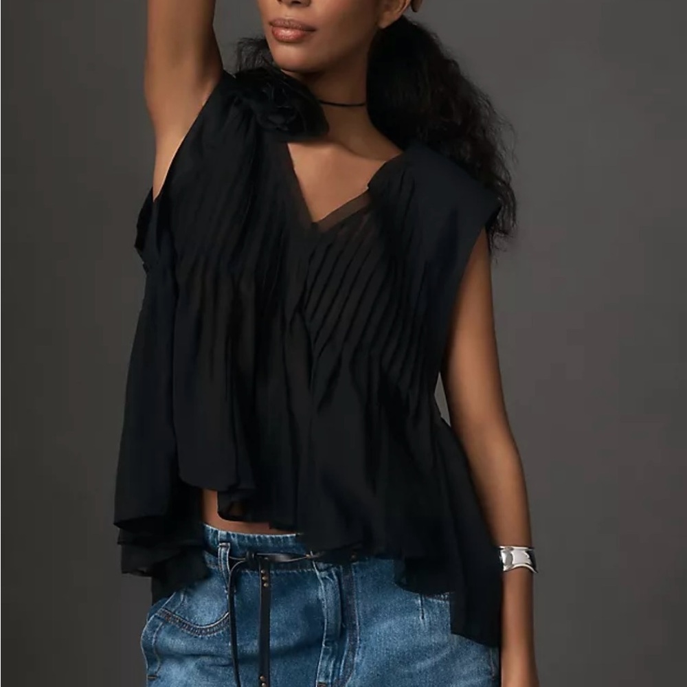 Anthropologie Black Sheer Sleeveless Blouse